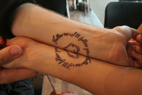 friendship tattoos for guy and girl. cute word tattoo pictures